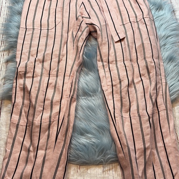 Rag & Bone Claudia Linen Striped Pink Belted Pants sz 0 - Picture 5 of 10